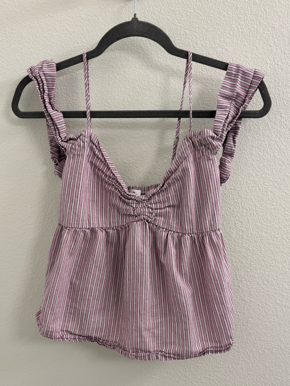 Socialite Mauve-Pink Striped Ruffle Strap Camisole